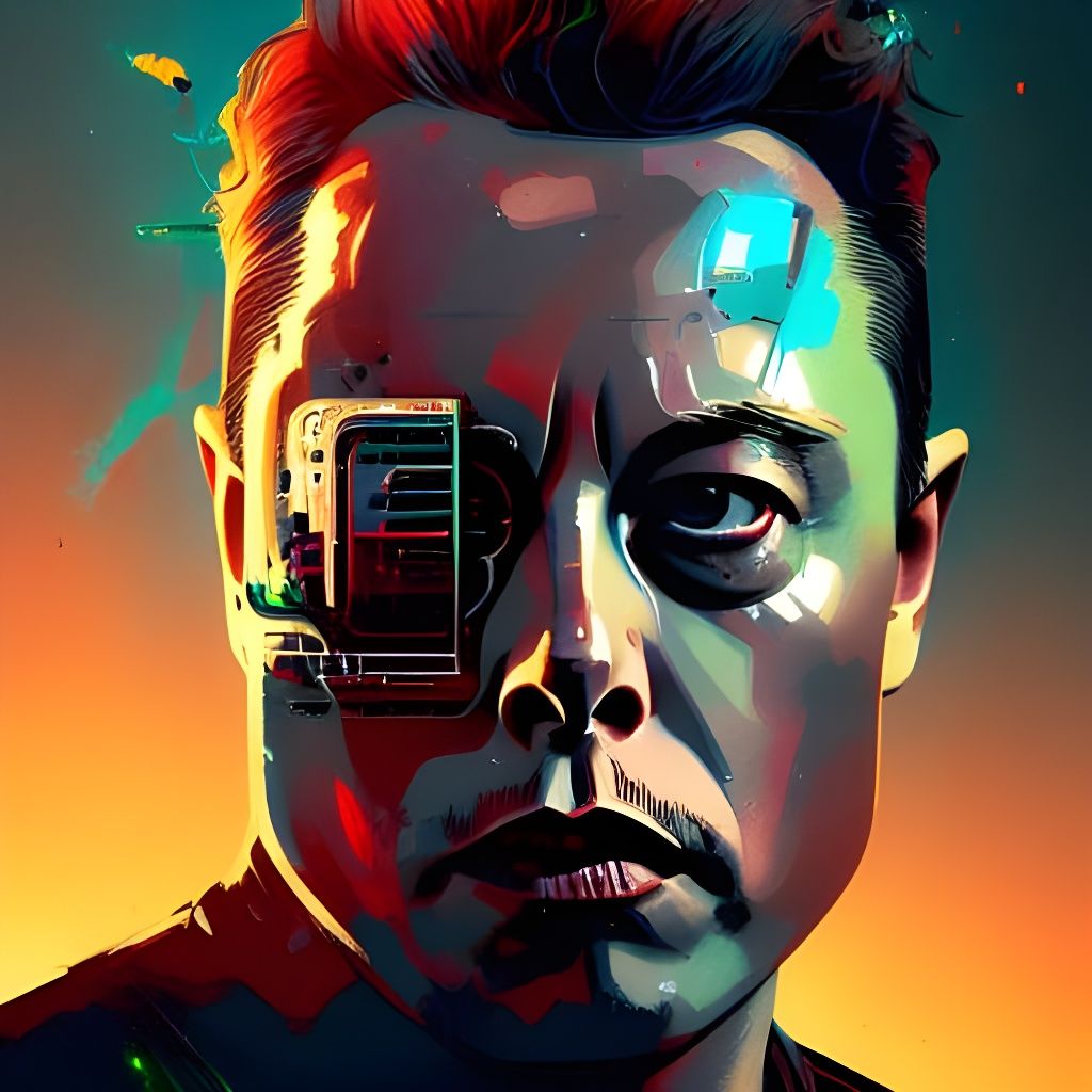 Elon Musk as Cyberpunk Terminator: Photorealistic Portrait