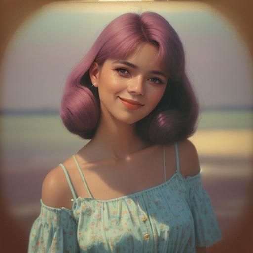 Retro Portrait of Smiling Woman in 80s Style