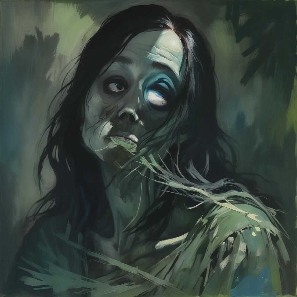 Undead Woman Portrait in Expressionist Gouache Style