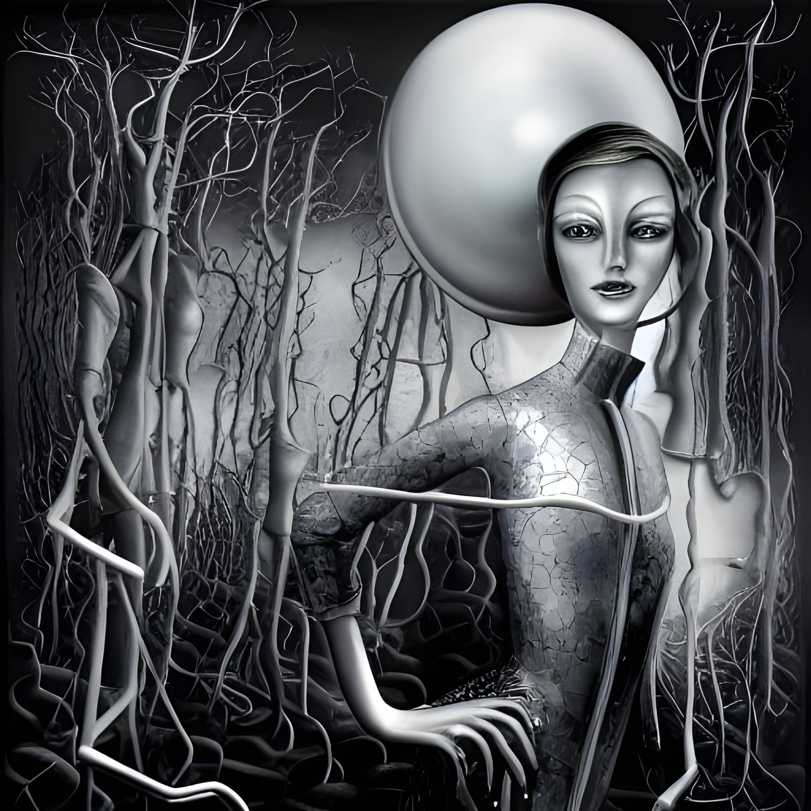 Surreal Silver Suit in Storm, Comic Illustration Style