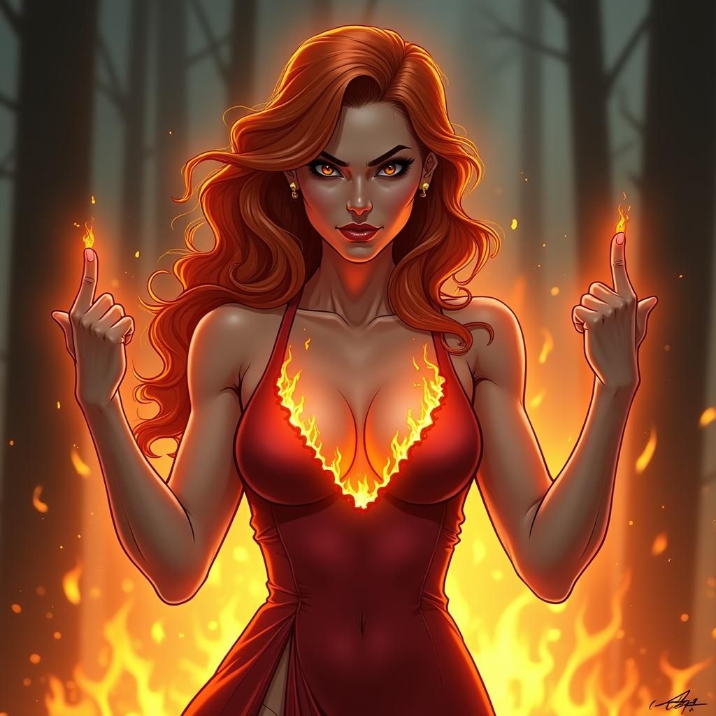 Fiery Woman Portrait in Anne Stokes Style