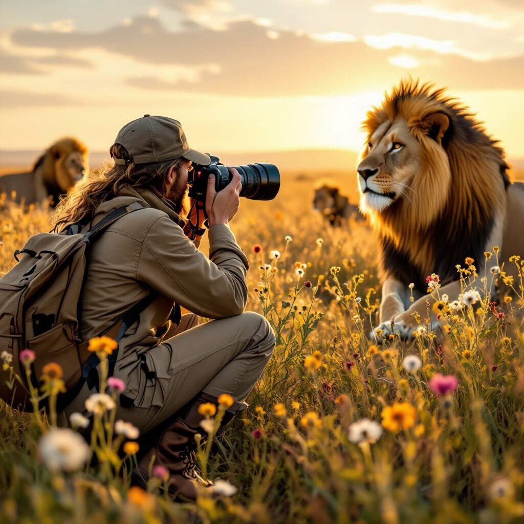Wildlife Photographer Captures Lions in Golden Light