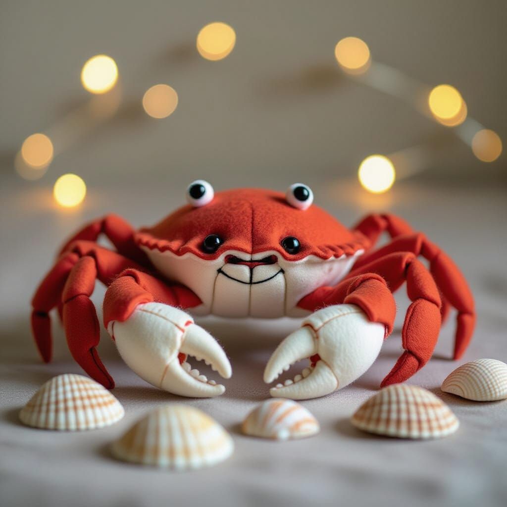 Felt Crab and Seashells with Velvety Texture