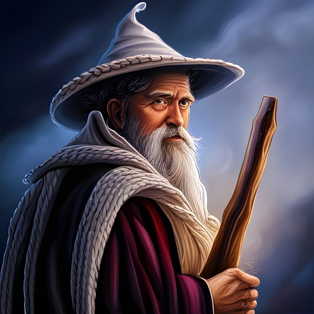 Mystical Silver-Haired Wizard with Staff in Fantasy Style