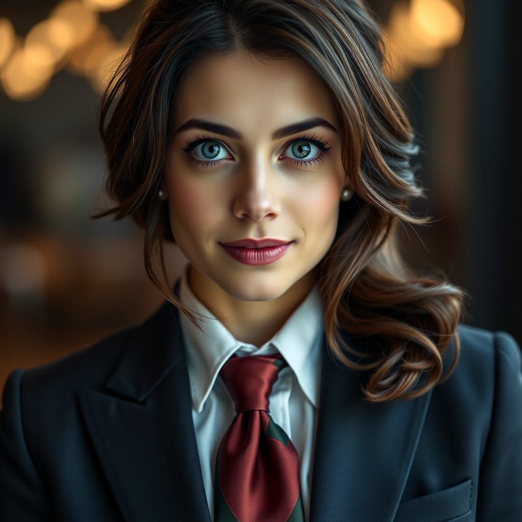 Sharp British Businesswoman in Elegant Suit with Blazer and...