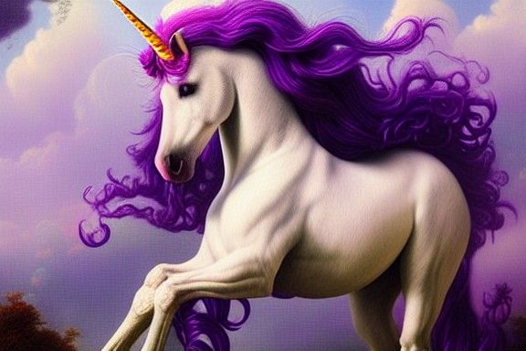 Purple Unicorn with Floral Mane in Fairycore Style