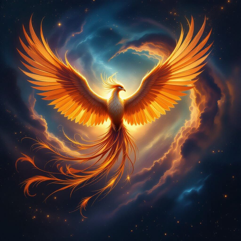 Majestic Phoenix Rises from Cosmic Vortex in Epic Fantasy Ar...
