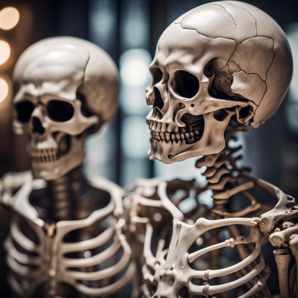 Intricate Skeleton with Wig in Hyperrealistic Style