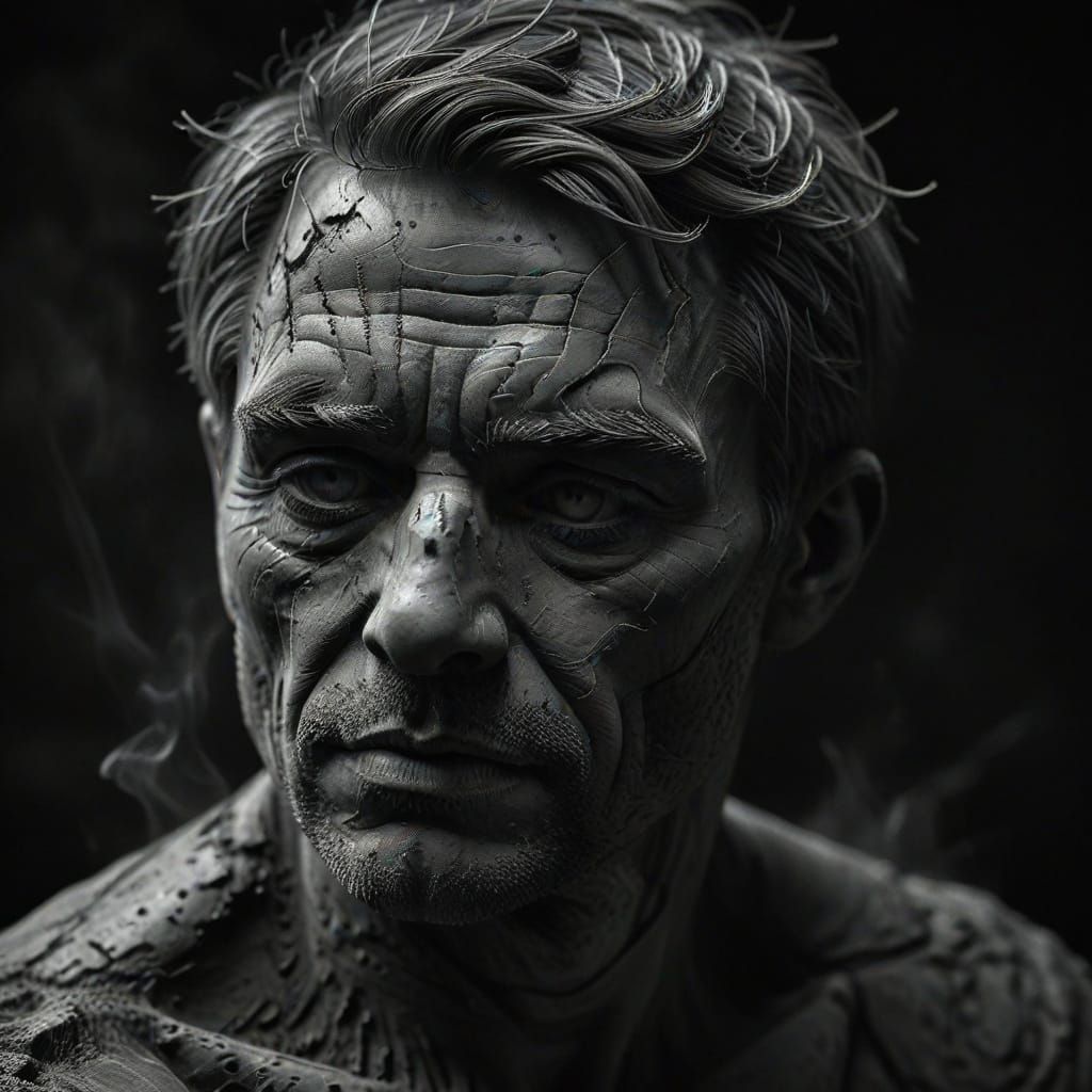 Expressive Clay Figure in Charcoal Drawing Style