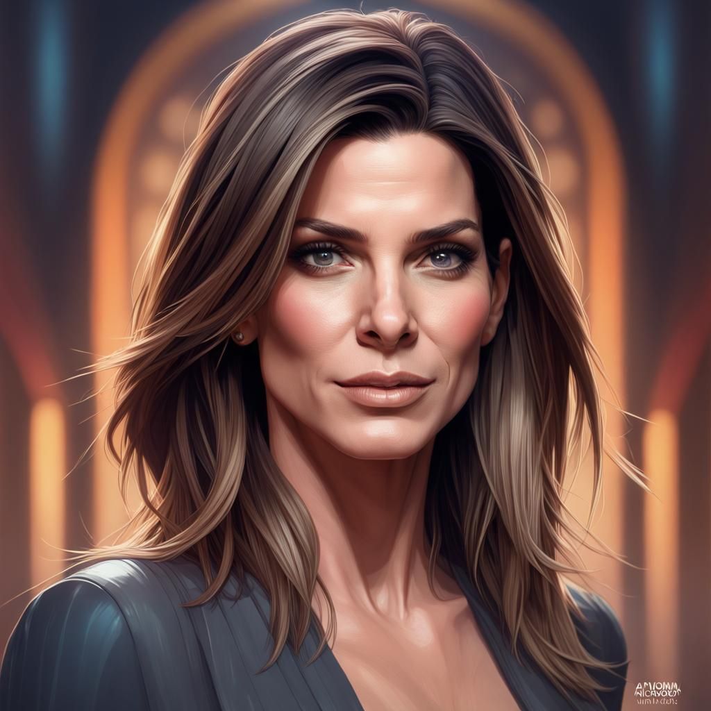 Sandra Bullock Portrait in Art Nouveau Style