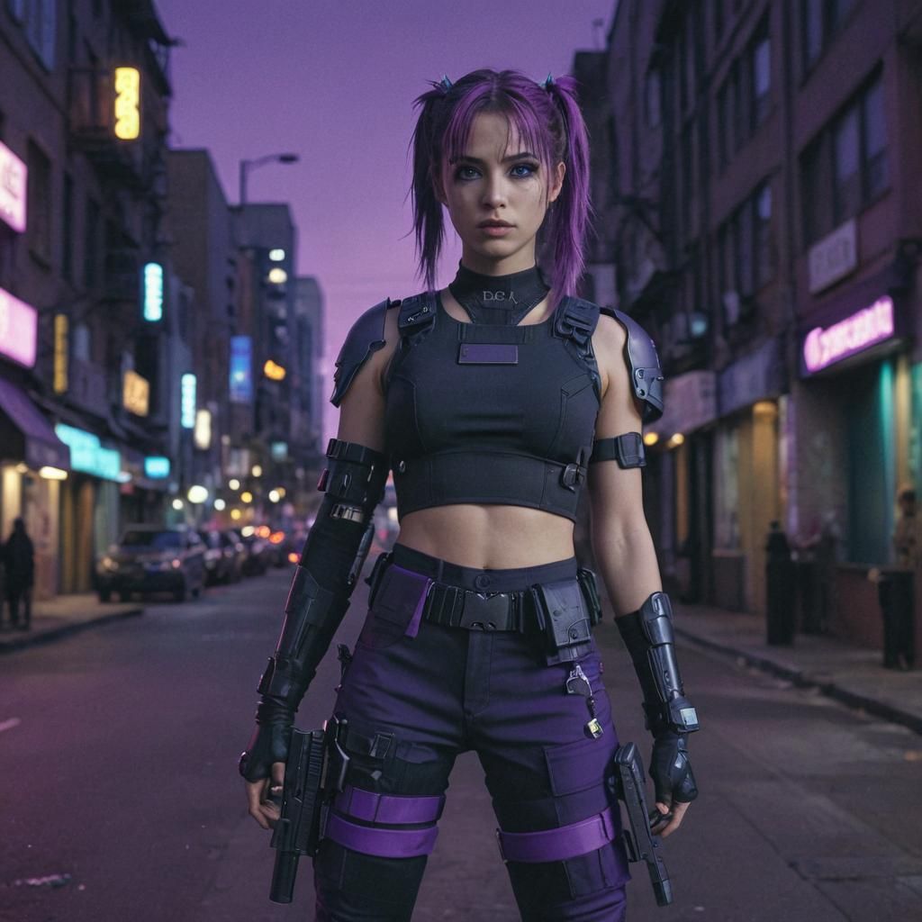 Cyberpunk Officer in Dystopian Cityscape