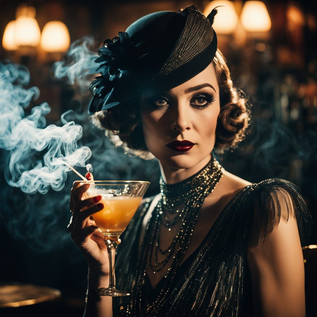 Elegant Woman in Smoky Speakeasy, Film Noir
