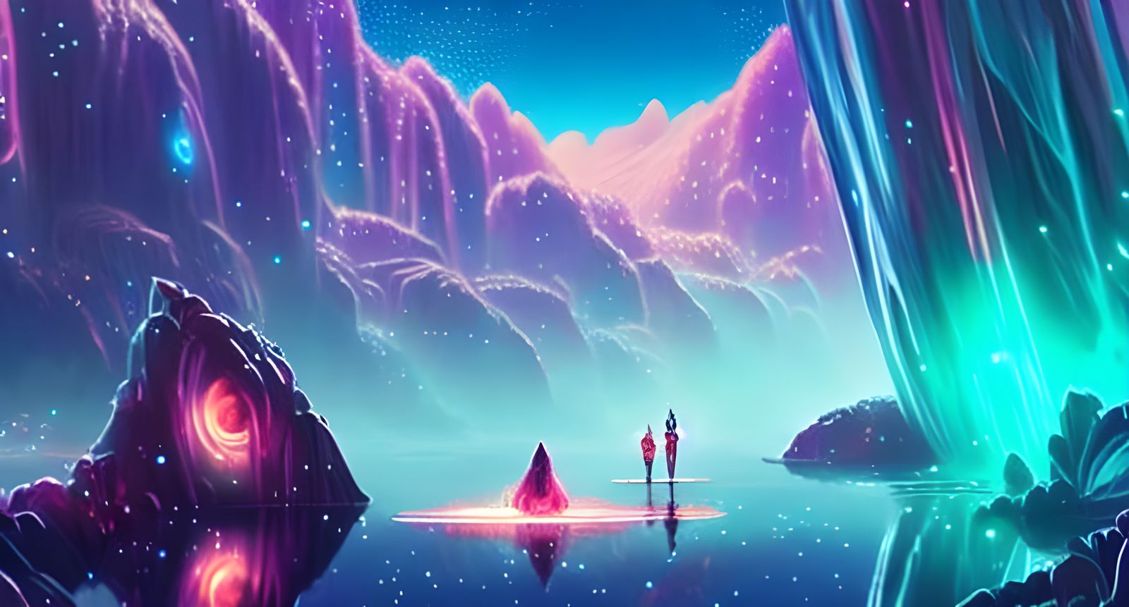 Magical Sparkling Landscape with Luminous Crystals