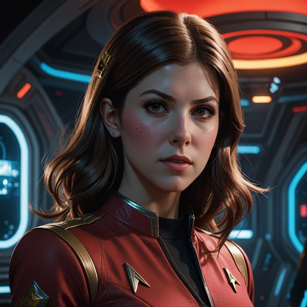 Anna Kendrick as a 1960s Starfleet Officer in a Cyberpunk-In...