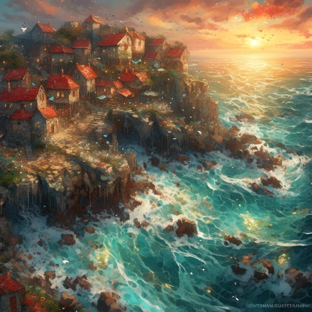 Sunset Over the Cliffside Village.