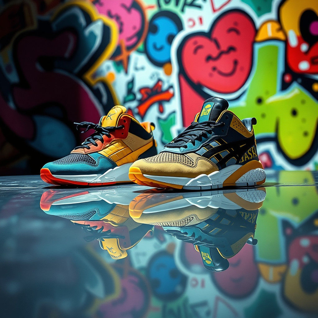 High-End Sneakers Reflecting Urban Graffiti: Cinematic Style