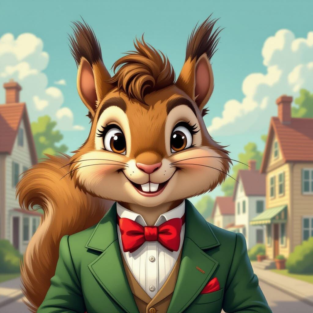 Anthropomorphic Squirrel in Vintage Cartoon Style