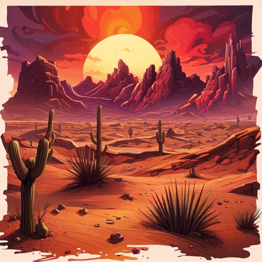 Desert Sunset Graffiti Art in Earth Tones