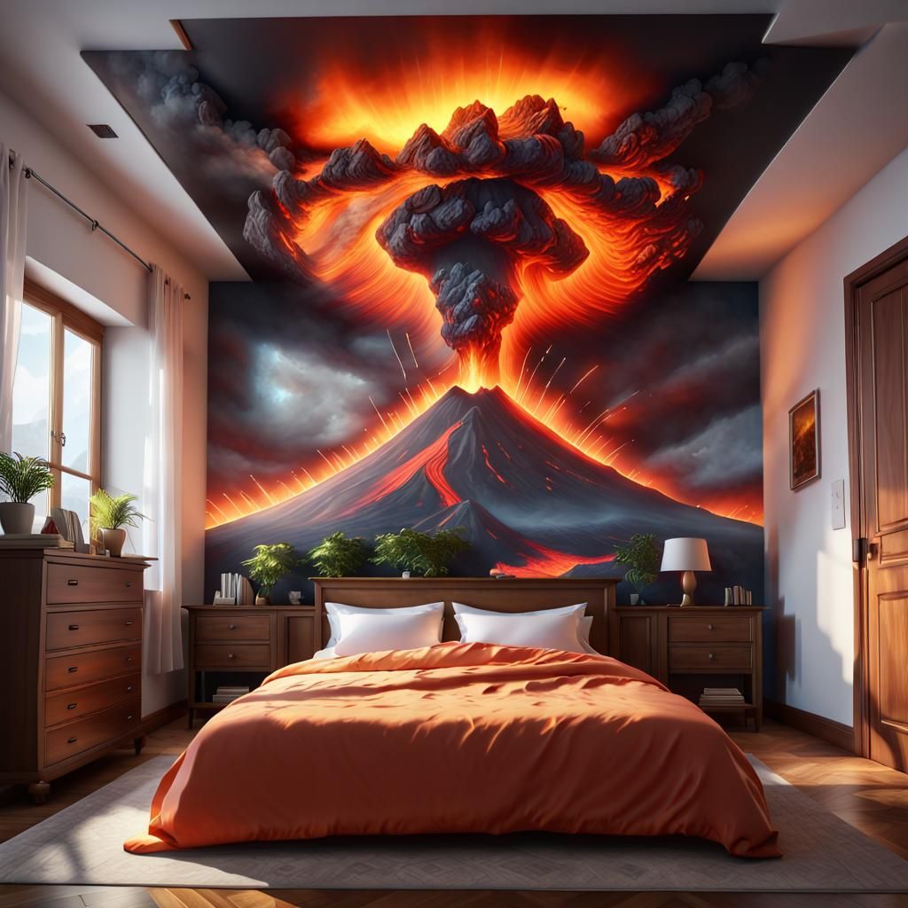 Volcano Painting Eruption in 3D Game Style