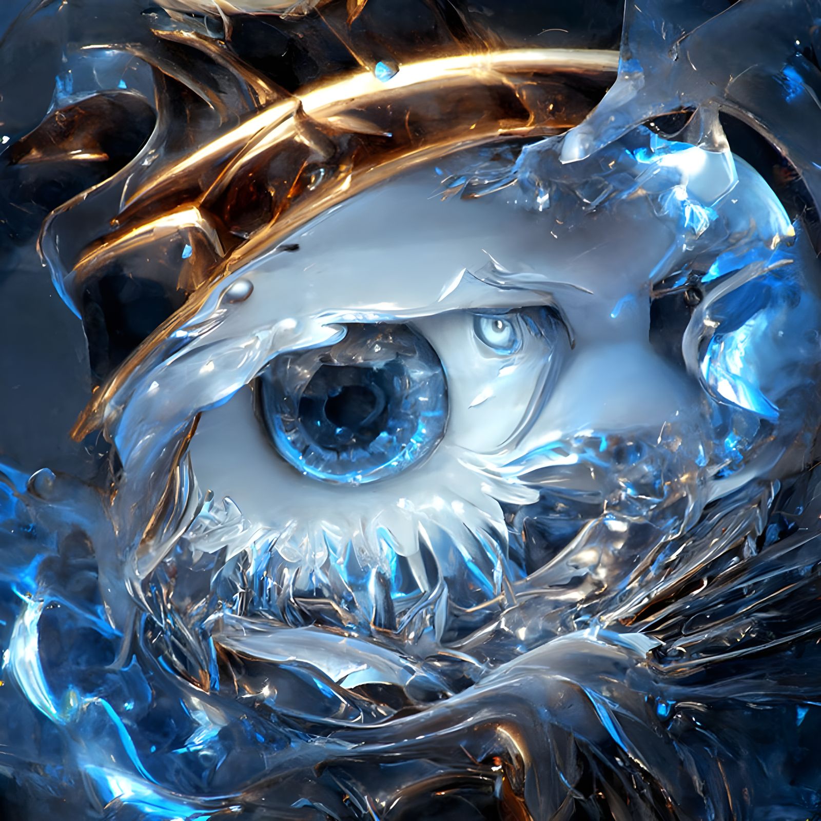 Icy God's Eye: Macro Portrait with Intricate Mask