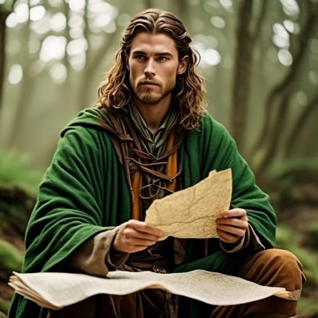 Irish Teen with Map in Traditional Celtic Clothing