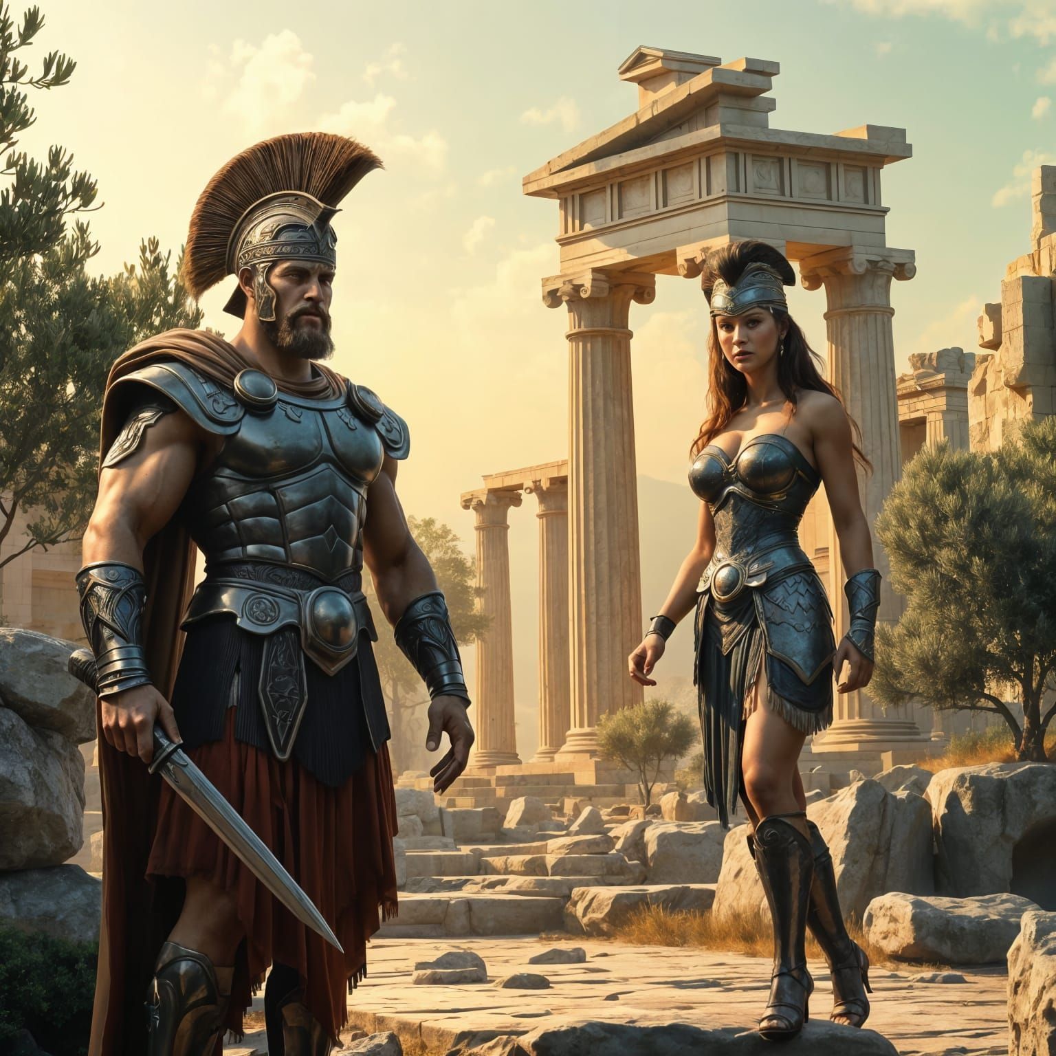 Hercules and Xena ancient Greece, immagine iperrealistica ip...