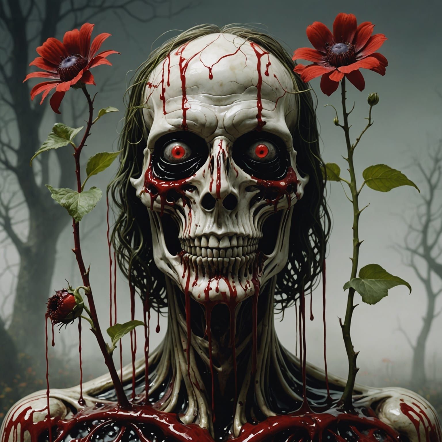 Surreal Anthropomorphic Flower in Eerie Greenhouse