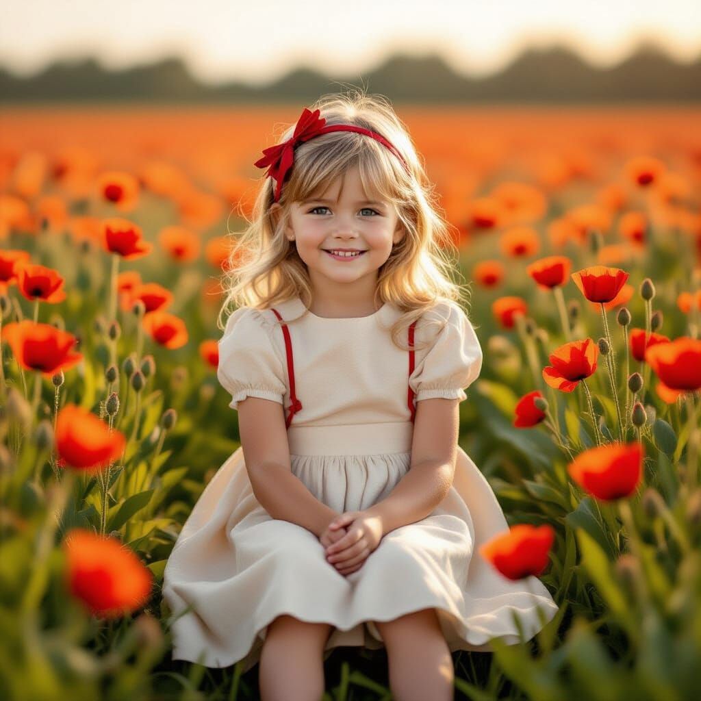 Girl in Poppy Field: Hyperrealistic Art
