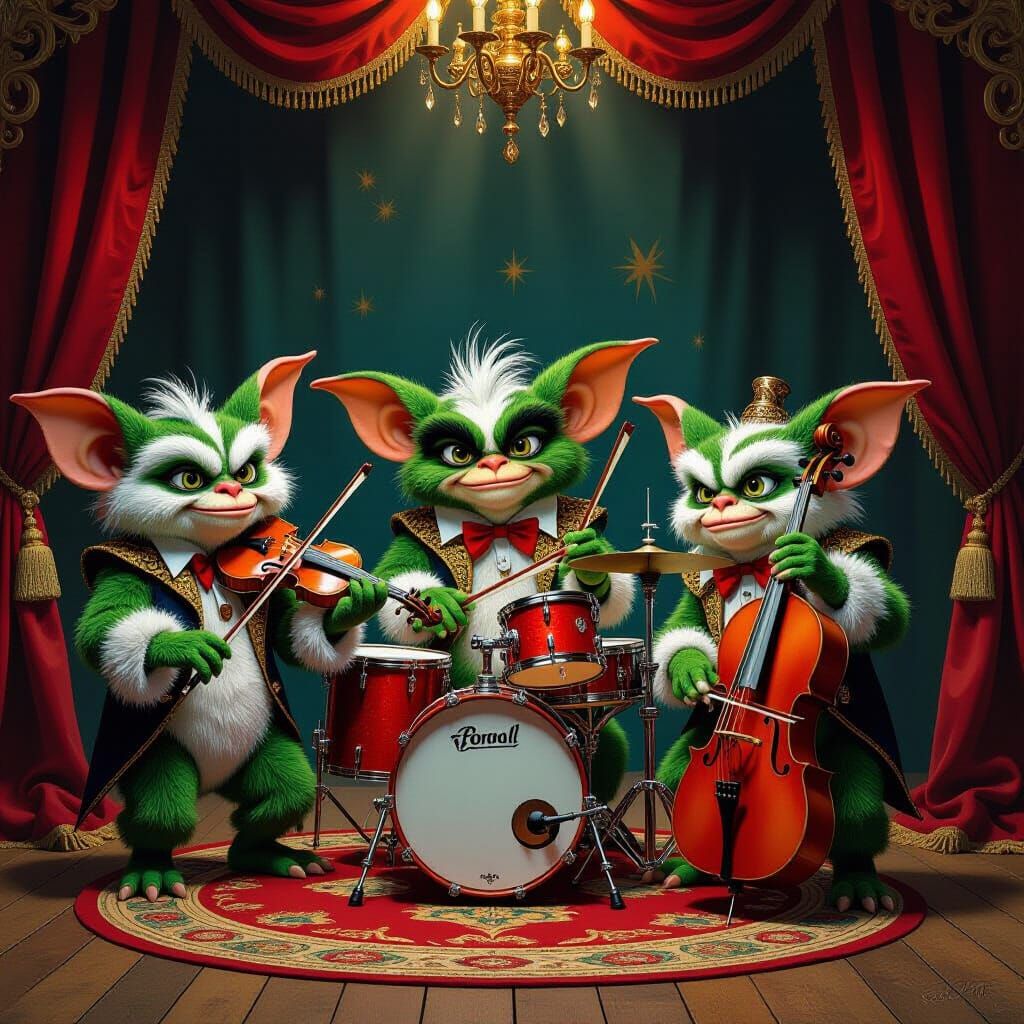 Gremlins Rock Band in Surreal Baroque Style