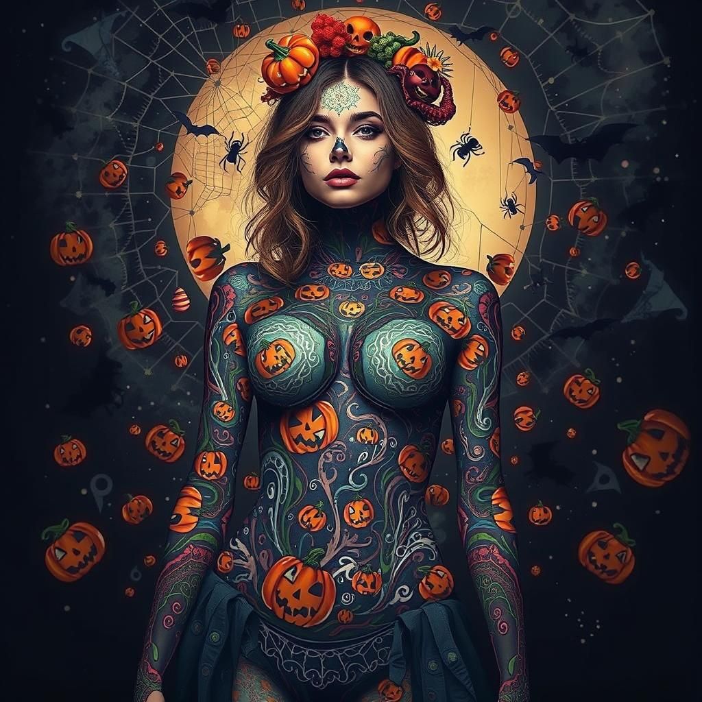 Halloween Zentangle Body Art in Surreal Style