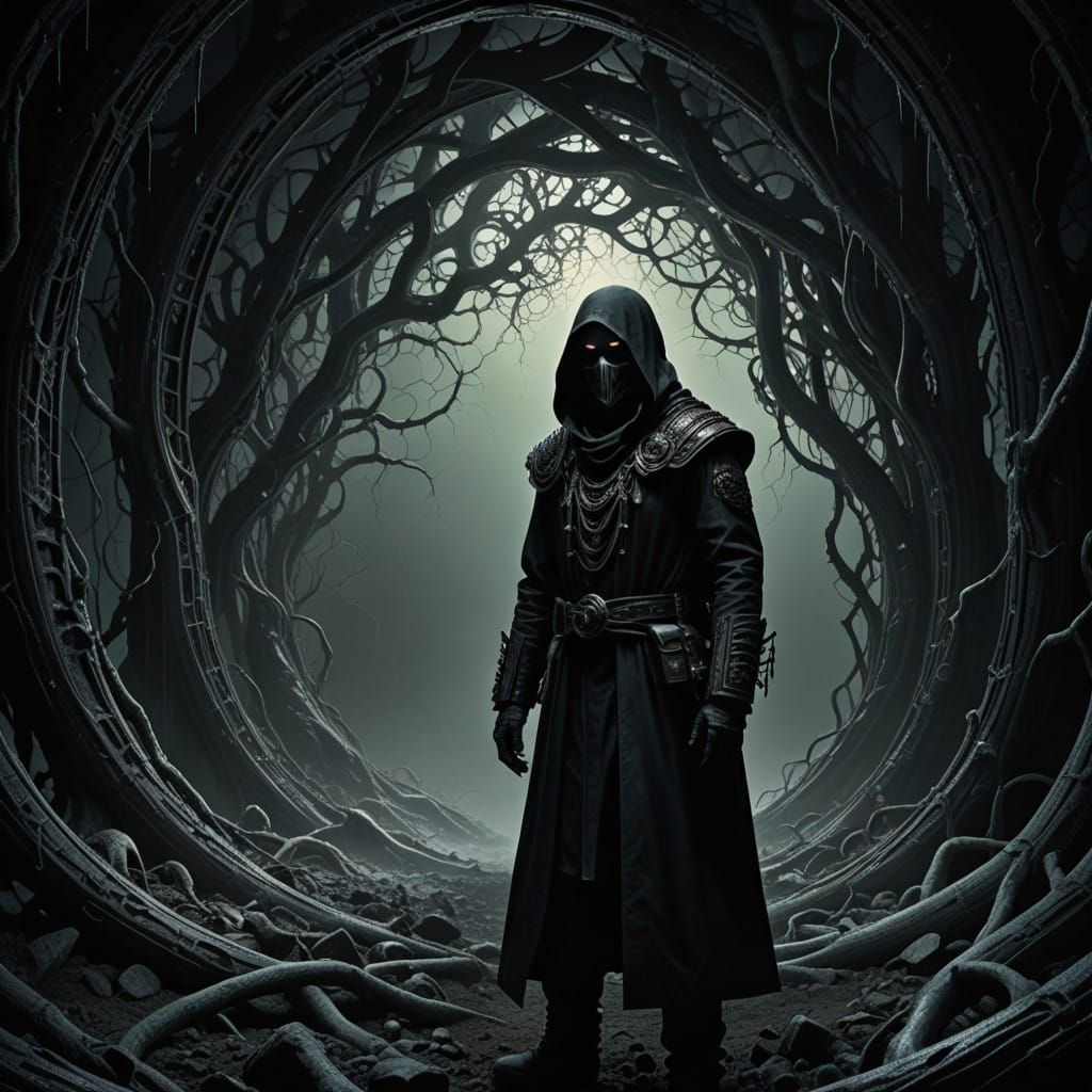 Ethereal Figure in Dark Vortex