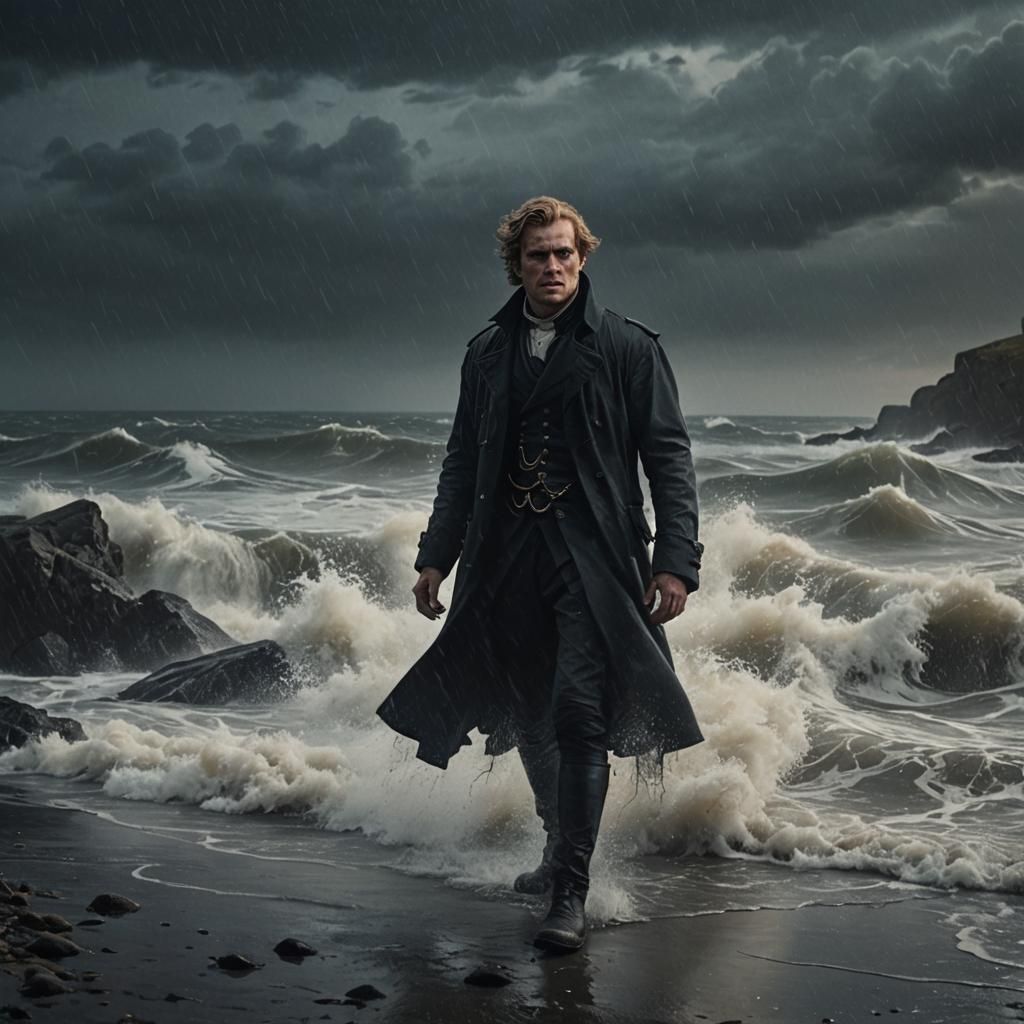 Hamlet on Freezing Shore in Dramatic Digital Painting