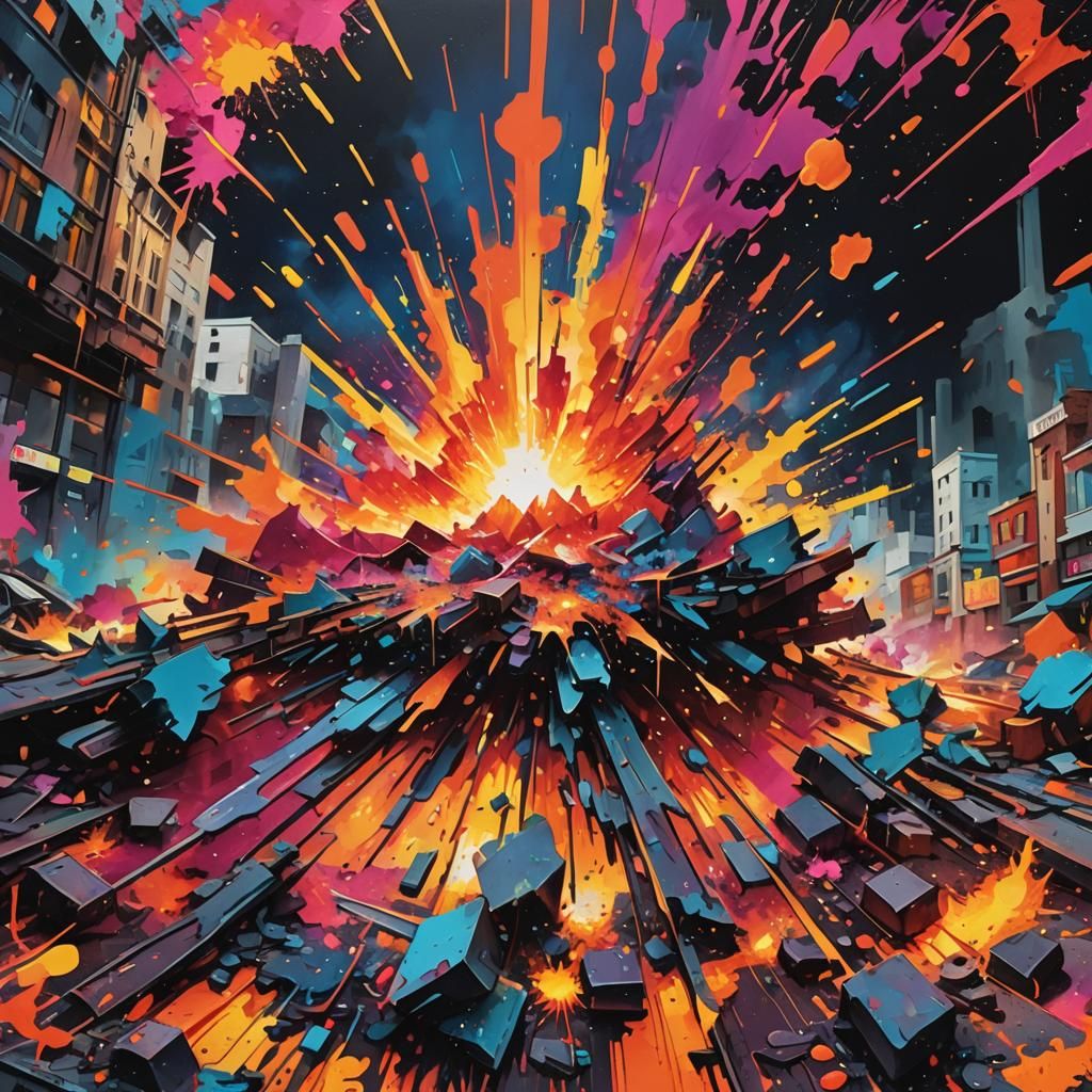 Apocalyptic Explosion in Dynamic Street Art Style