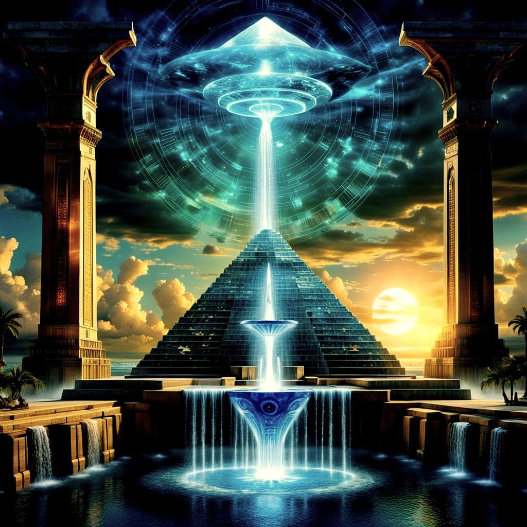 Atlantis Teleportation Device with Emerald Pyramid Temple
