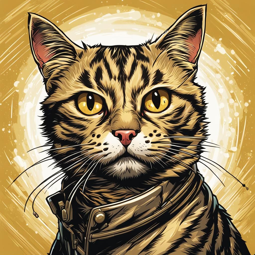 Cat Caricature with Funny Expression in Comic Book Style