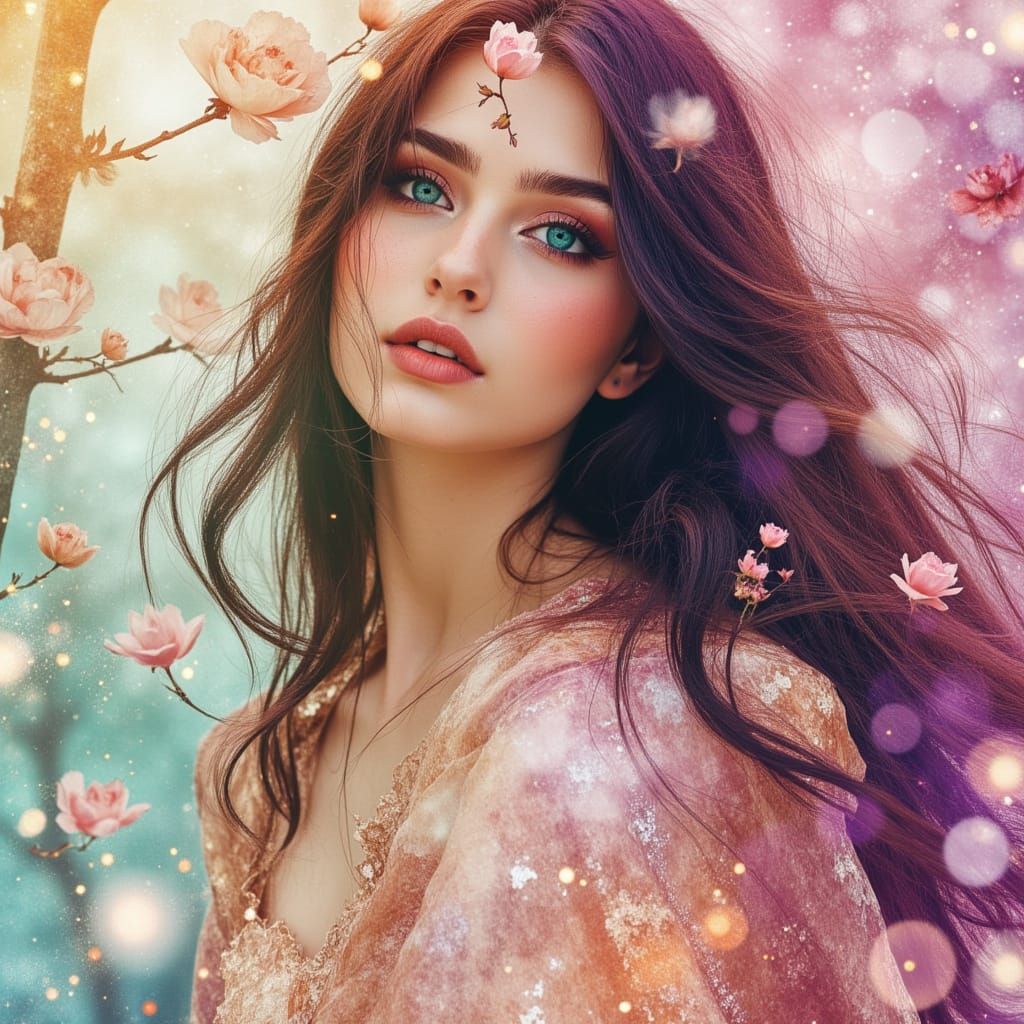 Serene Sunrise Portrait of a Woman with Turquoise Eyes