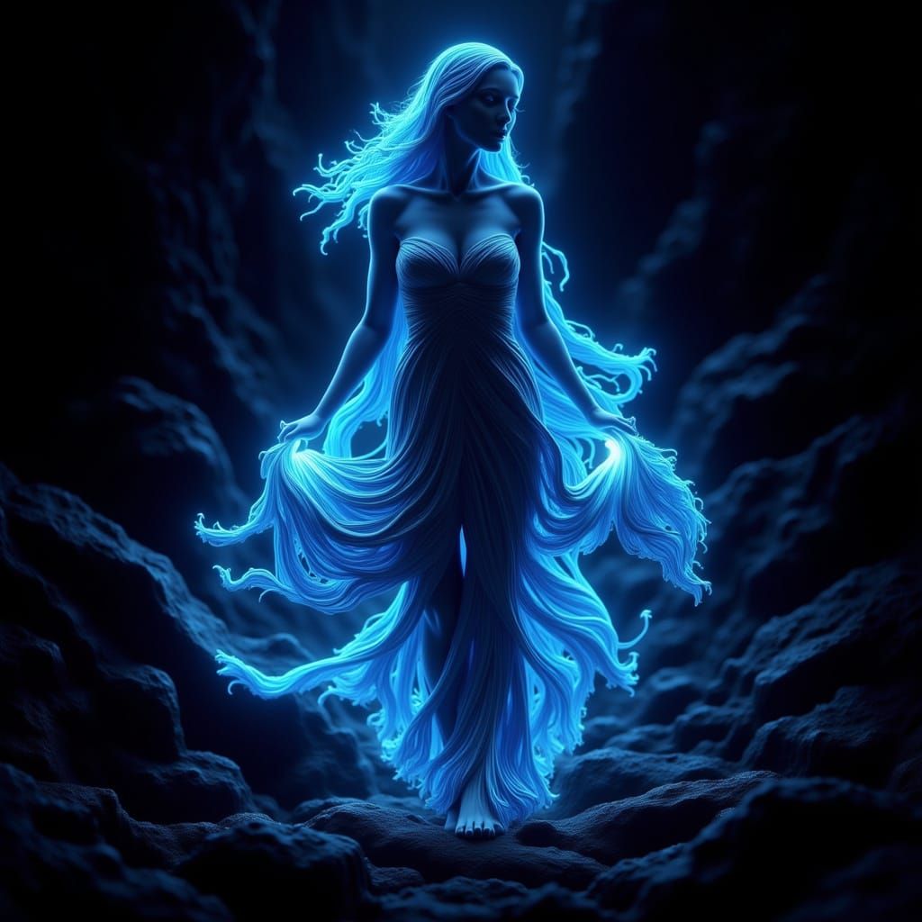 Ethereal Blue Spirit in Darkness