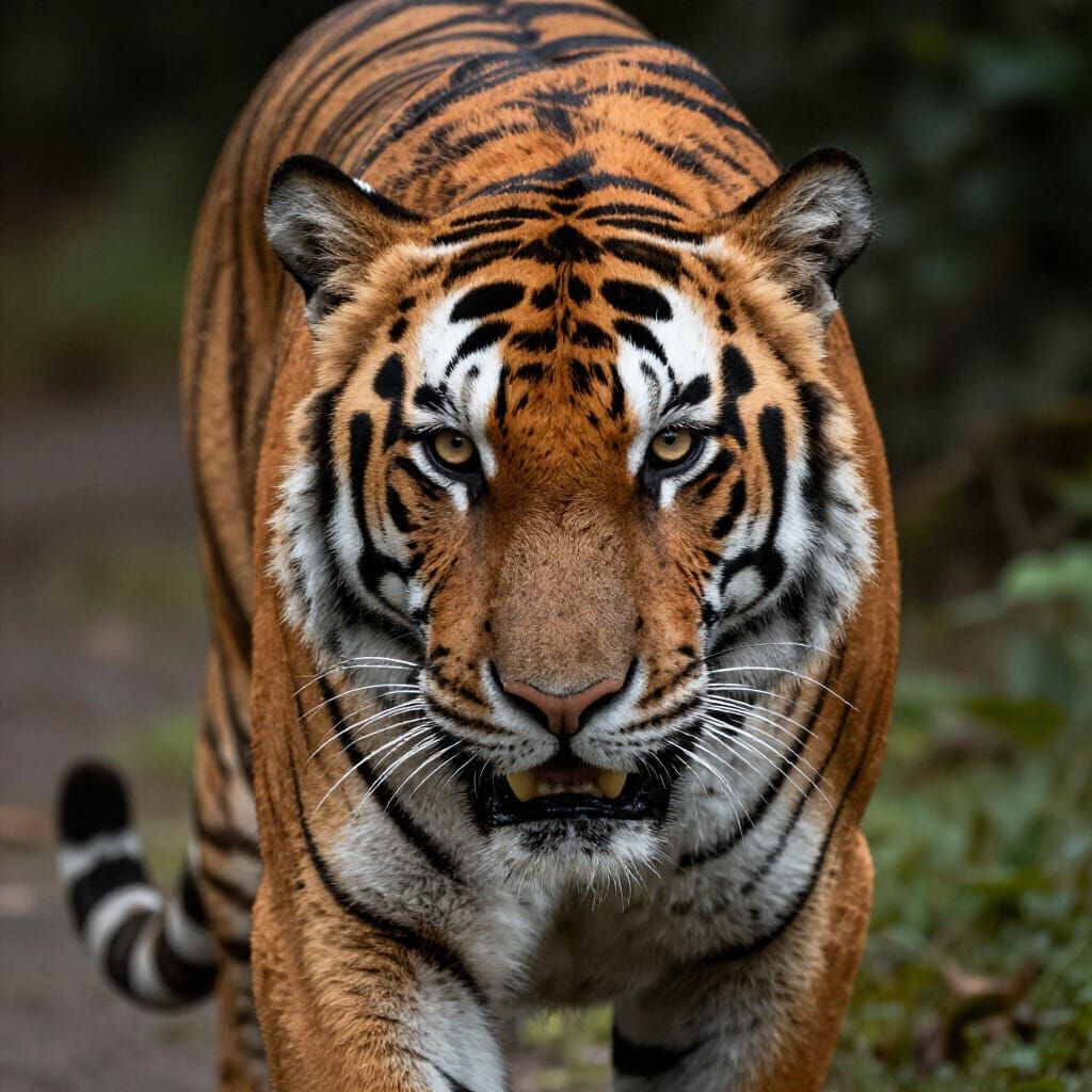 Majestic Tiger Roaming a Lush Jungle