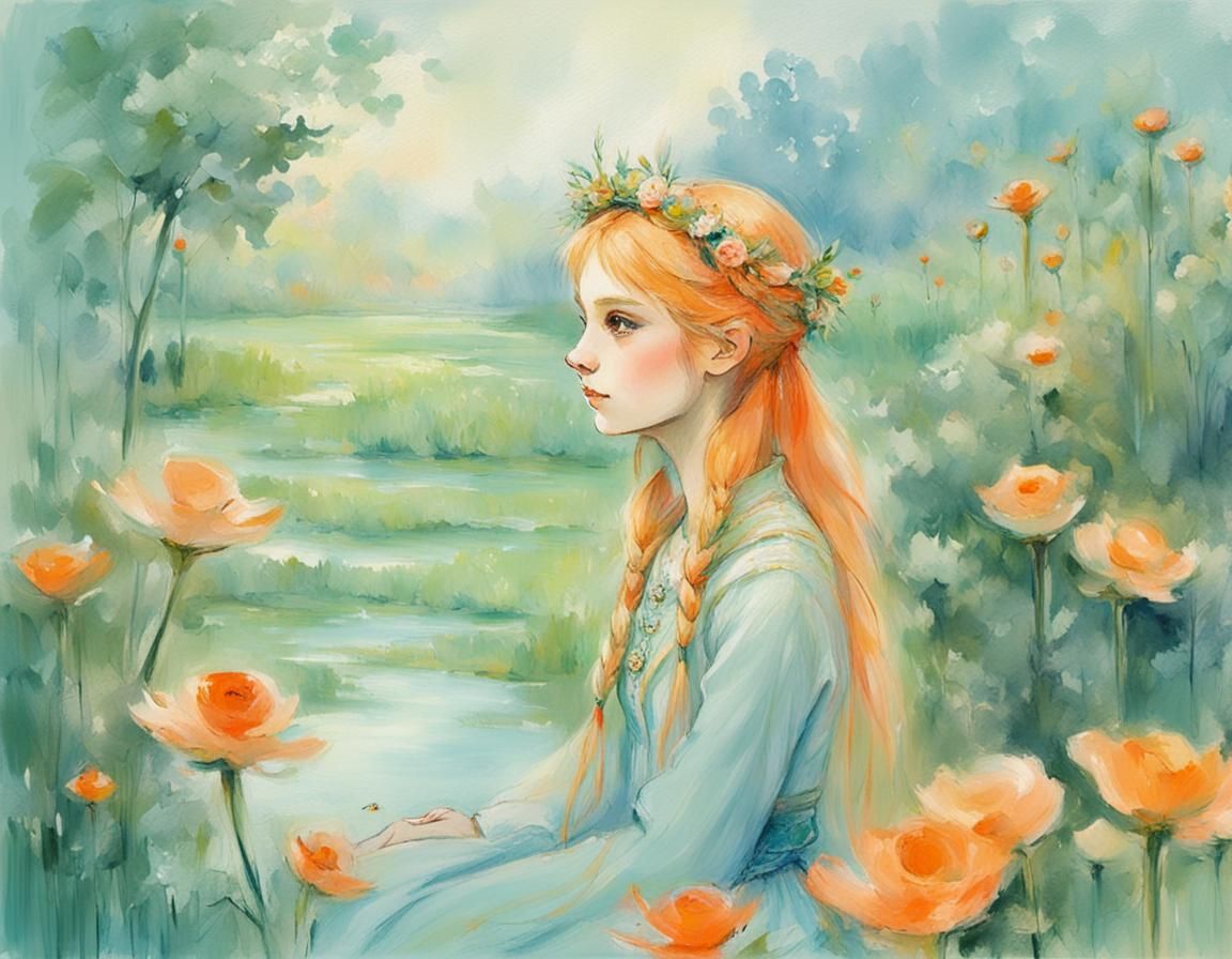 Solarpunk Elf Princess in Impressionist Style