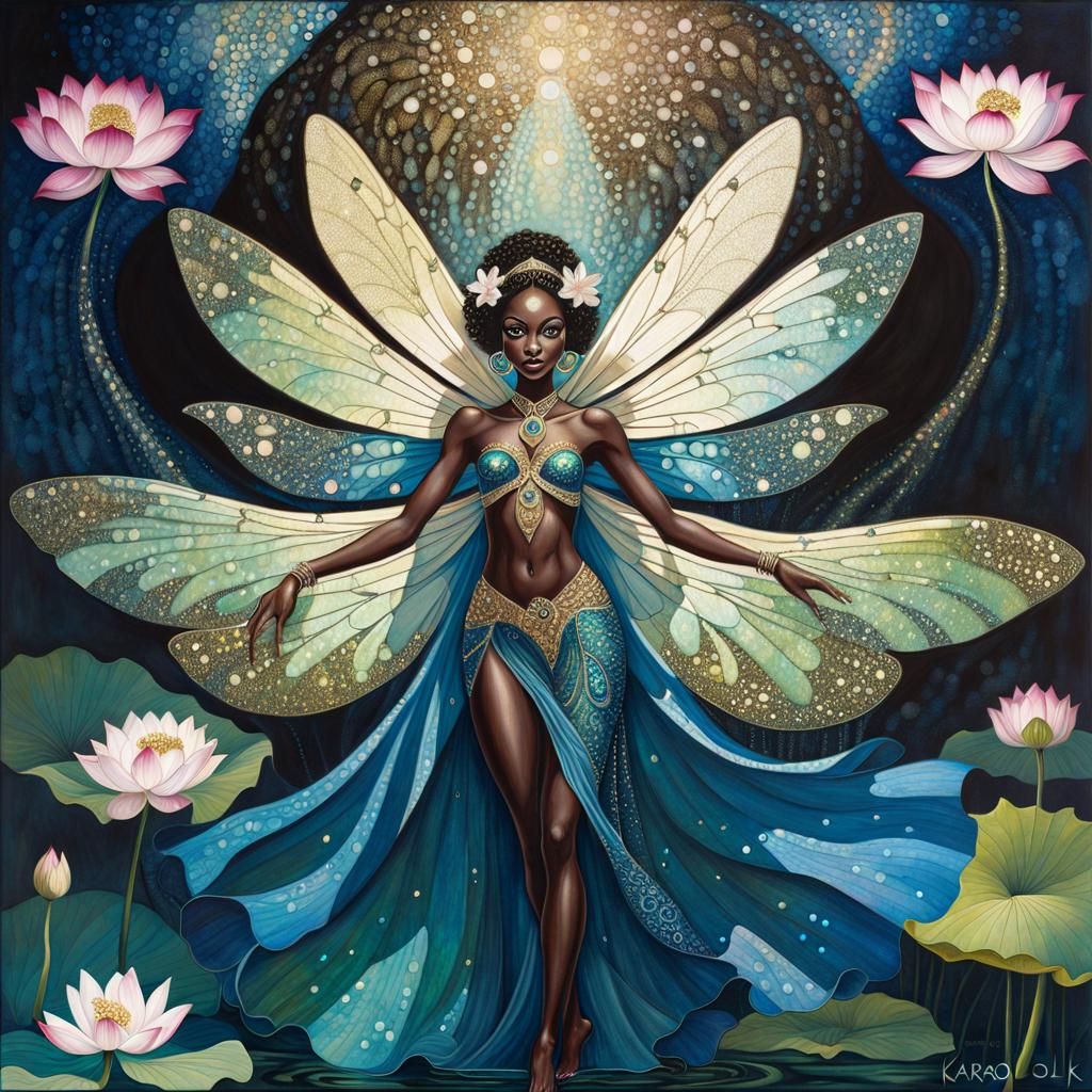 Psychedelic Dragonfly Fairy Dances in Batik Style