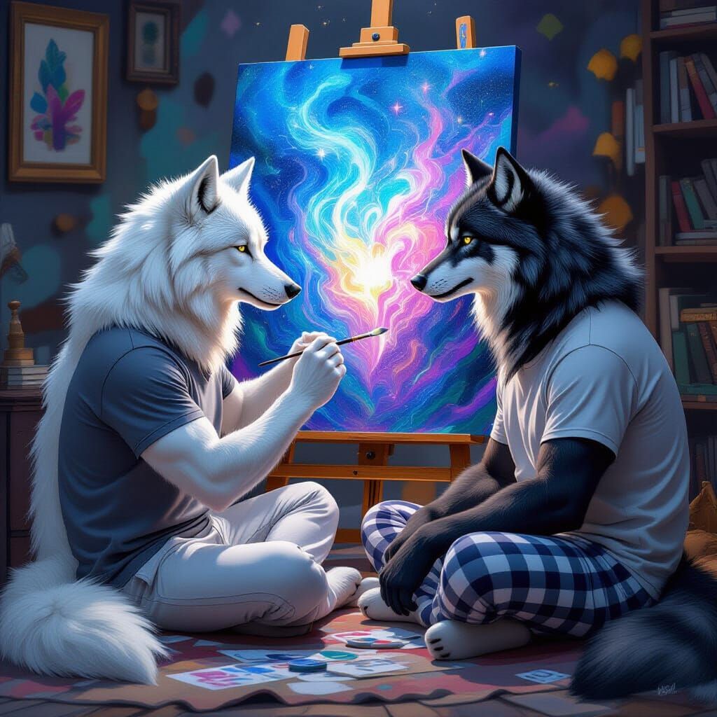 Muscular Wolf Paints Magical Abstract Art