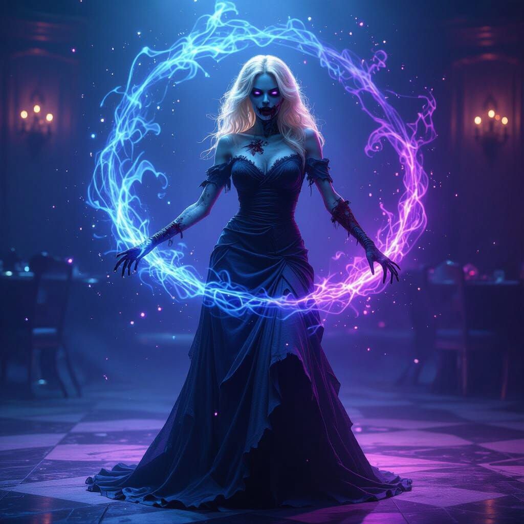 Blonde Zombie Dancer in Ethereal Dark Fantasy Style