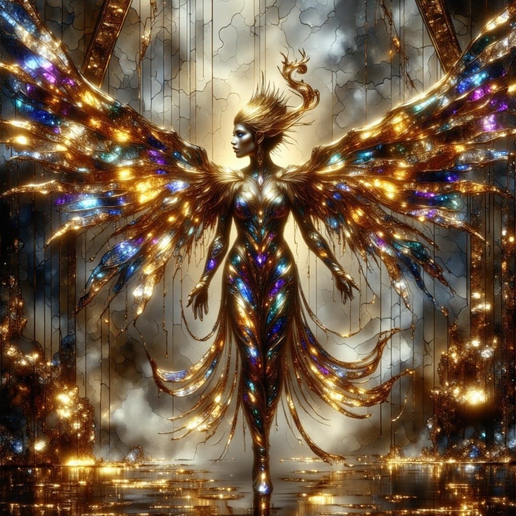 Surreal Djinn in Ruined City with Psychedelic Art Style