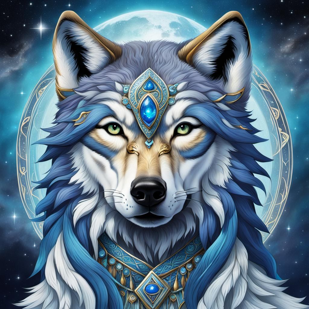 Mystical Goddess Wolf AI Art