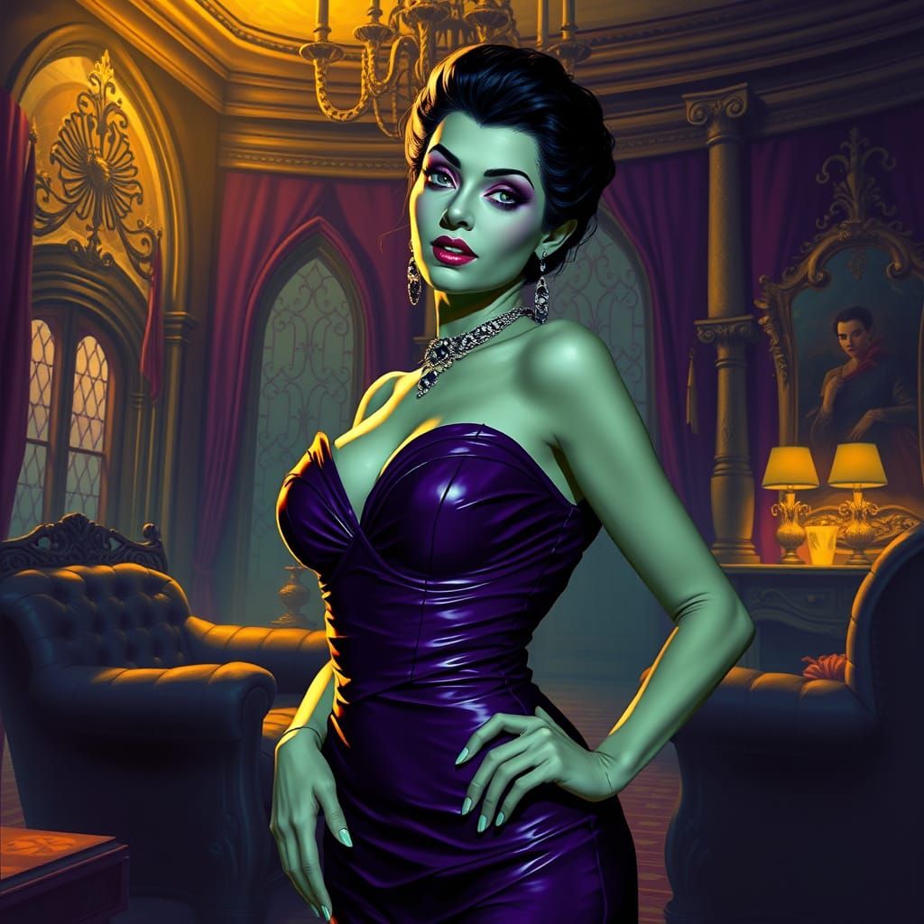 Lily Munster in Purple Leather Gown