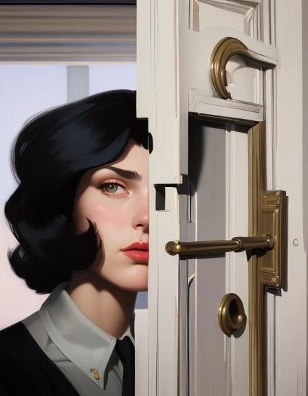 Woman Peering Through Keyhole, Modern Realism