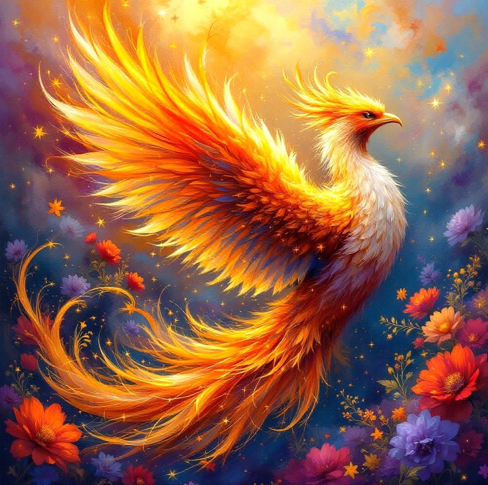 Ethereal Fantasy Phoenix in Amber Light
