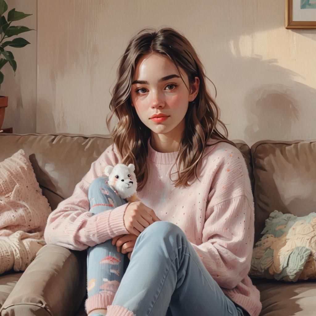 Girl in Flurry Socks: Digital Portrait Illustration