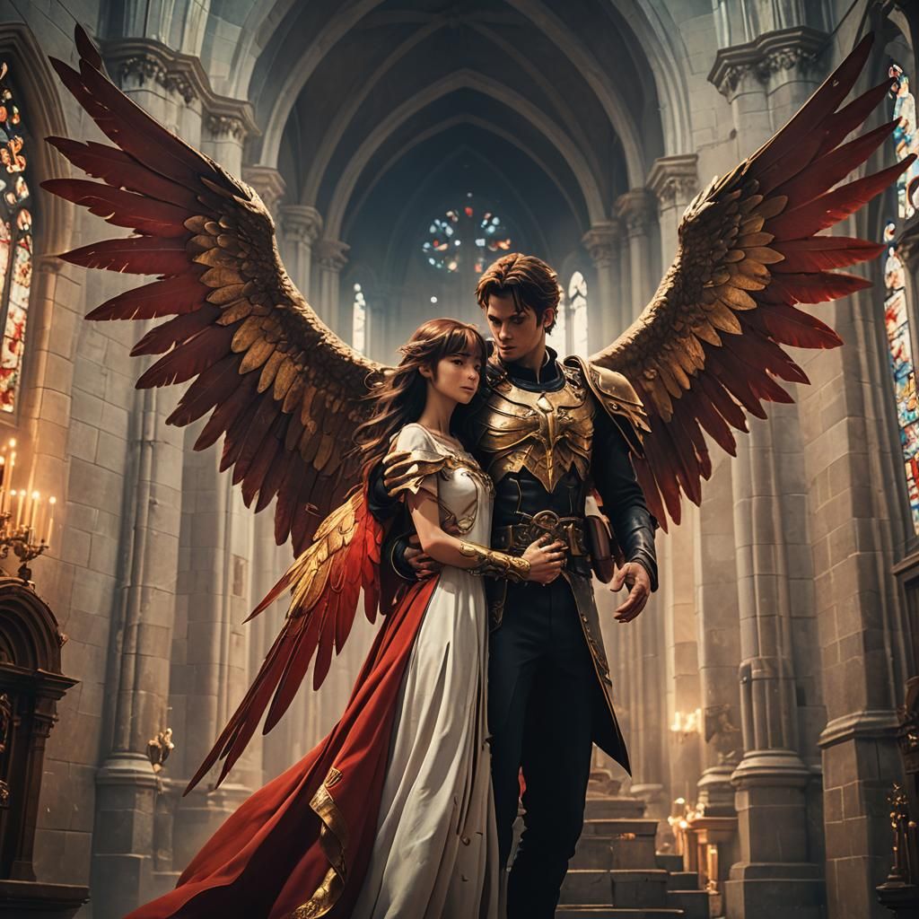 Demon and Angel Embrace: Cinematic Anime Art