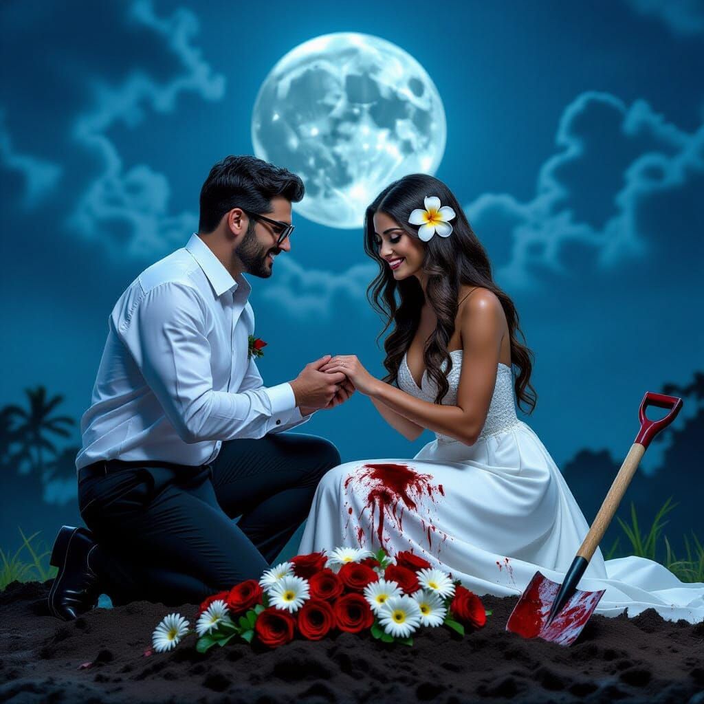Eerie Proposal Scene with Roses and Hidden Secret